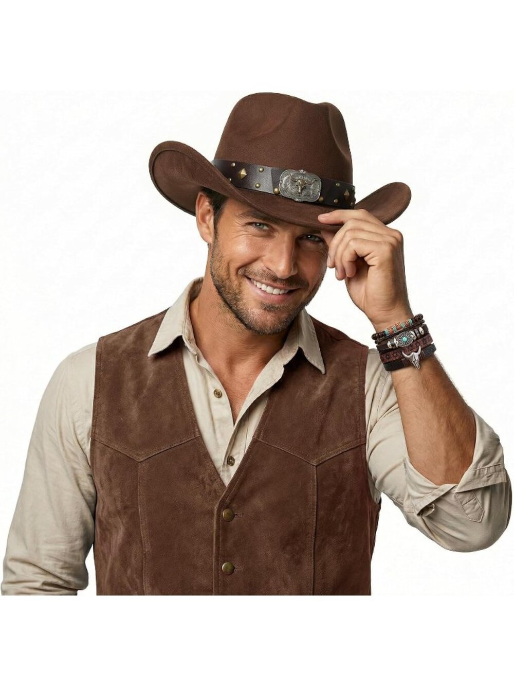 Unisex Brown Western Bull Wide Brim Rodeo Imported Western Cowgirl Cowboy Hat